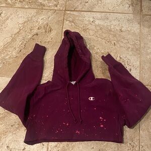 Champion Burgundy Splatter Cropped Hoodie